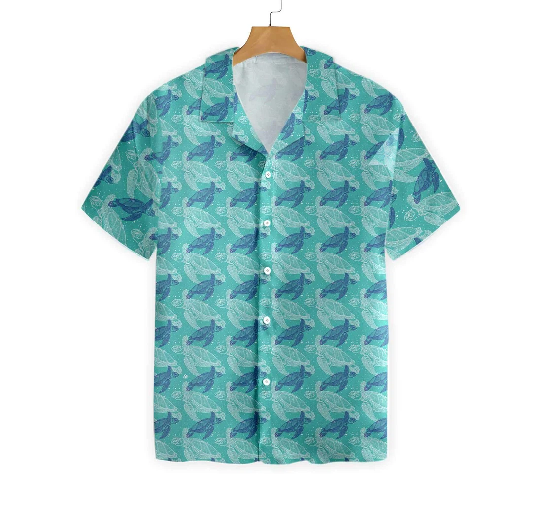 Marine Life Sea Turtle Hawaiian Shirt, Button Up Aloha Shirt For Men, Women