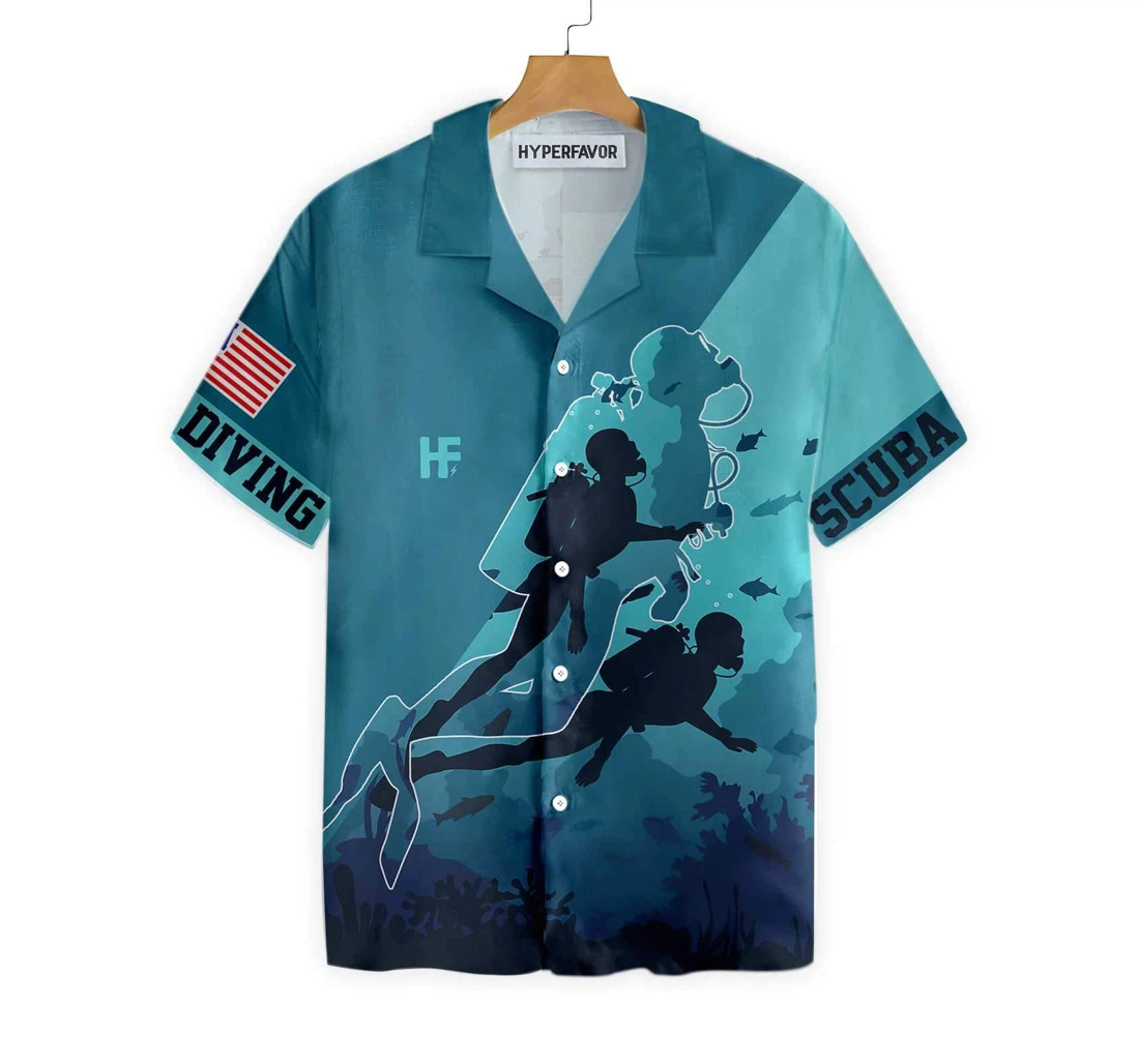 Scuba Diving Into The Sea Hawaiian Shirt, Button Up Aloha Shirt For Men, Women