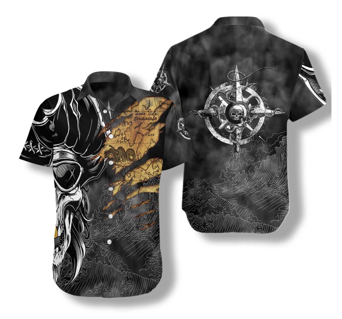Pirates Skull Hawaiian Shirt, Button Up Aloha Shirt For Men, Women