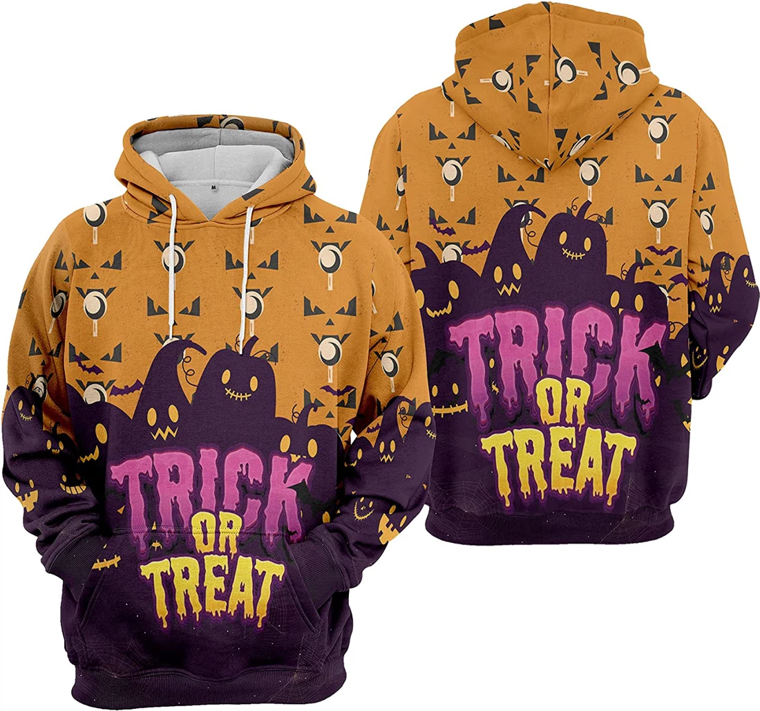 Pumpkin Trick Or Treat Cat Bat Cobweb Halloween - 3D Printed Pullover Hoodie