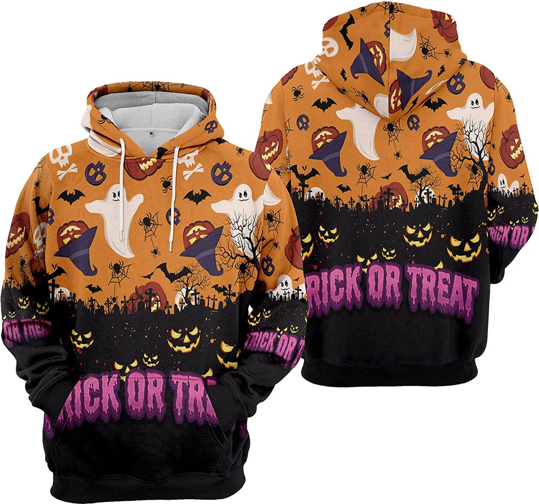 Trick Or Treat Pumpkin Cemetery Spiders Seamless Pattern Halloween - 3D Printed Pullover Hoodie