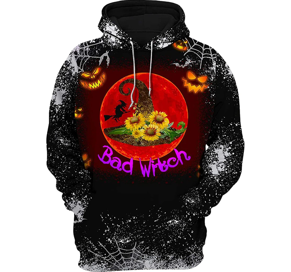 Halloween Bad Witch Sunflower Witch Hat Ghost Pattern - 3D Printed Pullover Hoodie