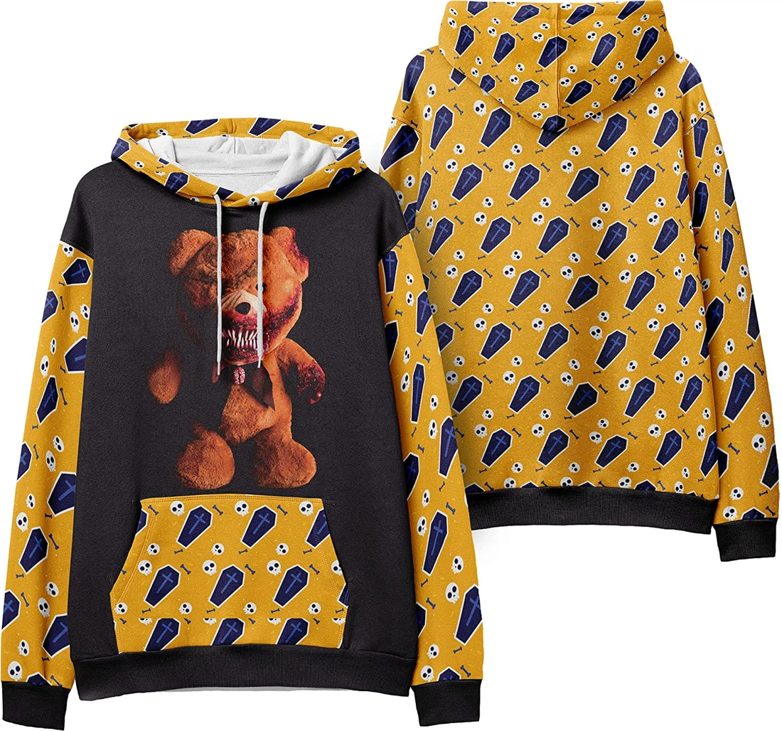 Monster Bear Monster Mask Seamless Pattern Halloween - 3D Printed Pullover Hoodie