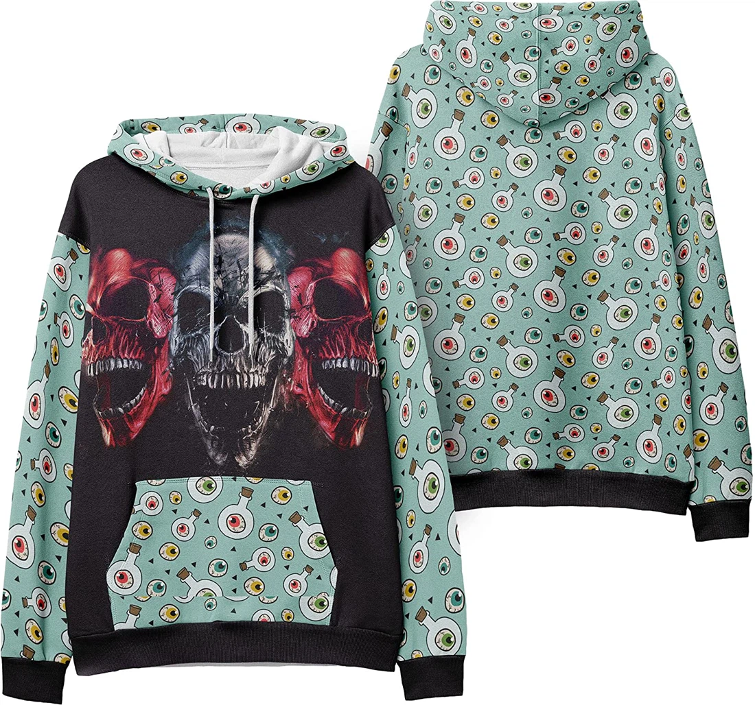 Demon Skulls Monster Mask Seamless Pattern Halloween - 3D Printed Pullover Hoodie