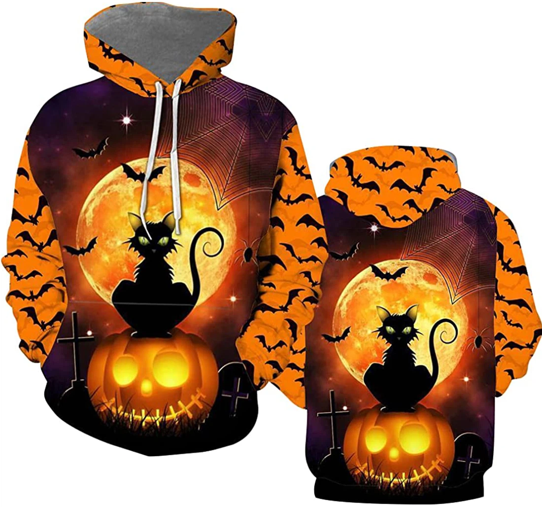 Happy Halloween With Cat Pumpkin Bat Cross Halloween - 3D Printed Pullover Hoodie