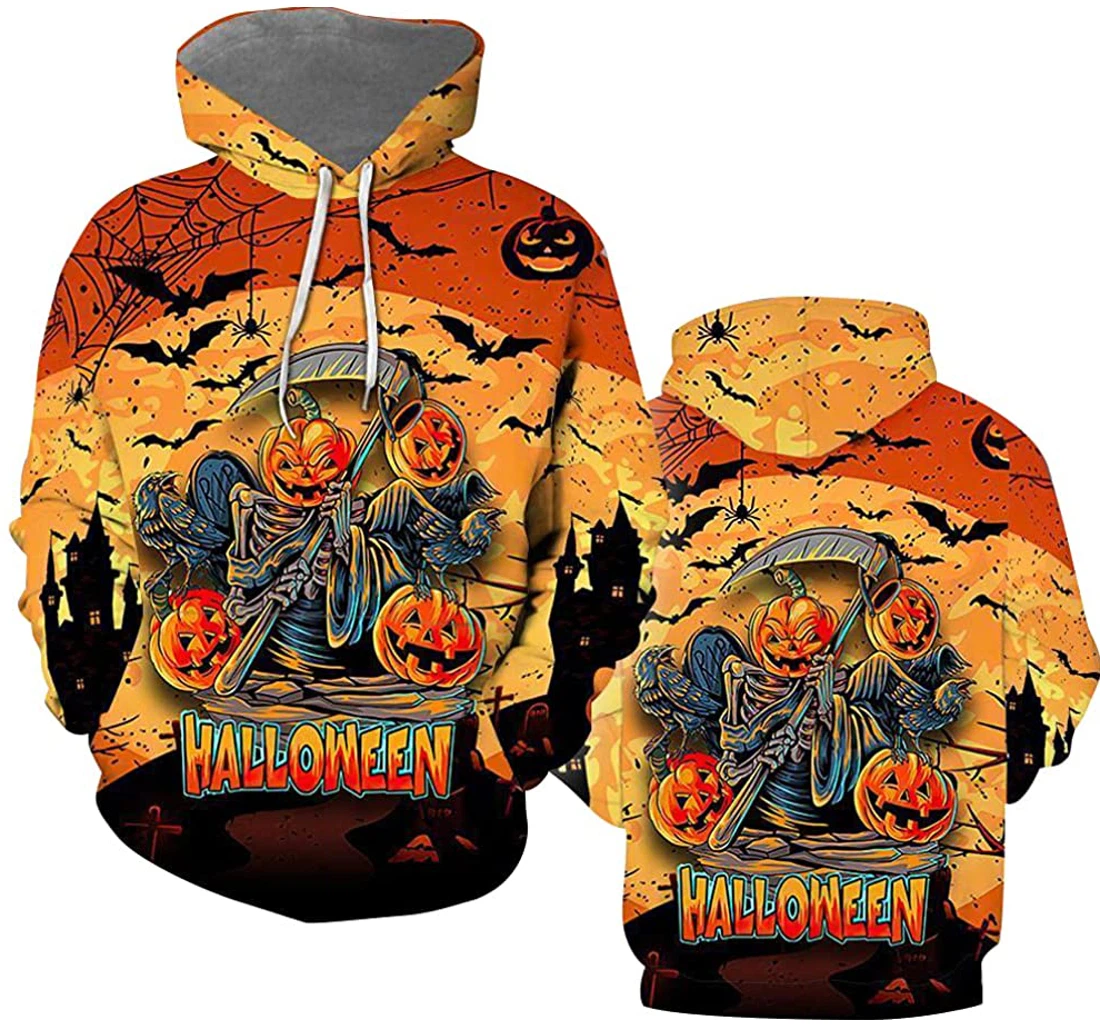 Happy Halloween Death Pumpkin Bat Halloween - 3D Printed Pullover Hoodie