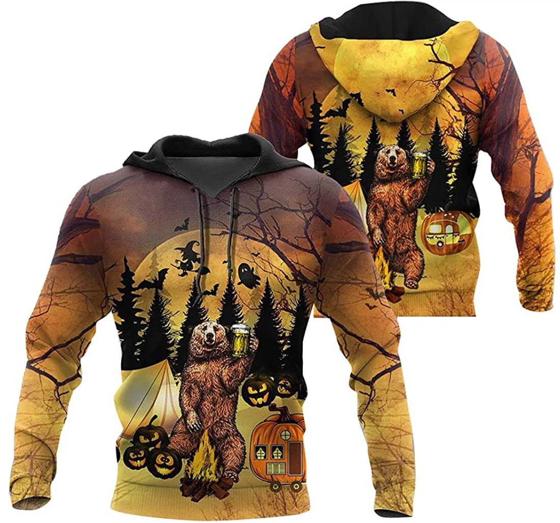 Beautiful Halloween Camping Bear Halloween - 3D Printed Pullover Hoodie