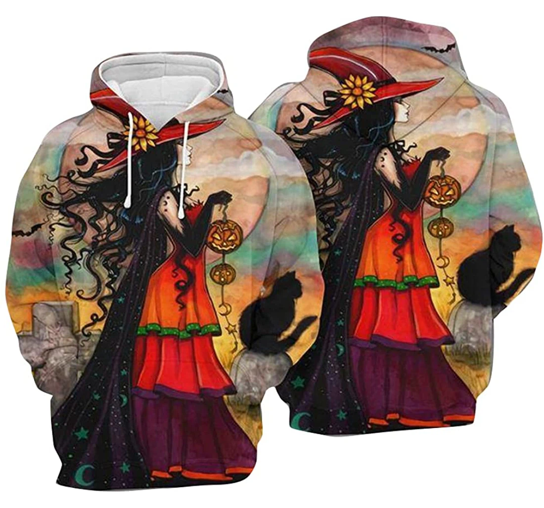 Halloween Witch Pumpkin Cat Halloween - 3D Printed Pullover Hoodie