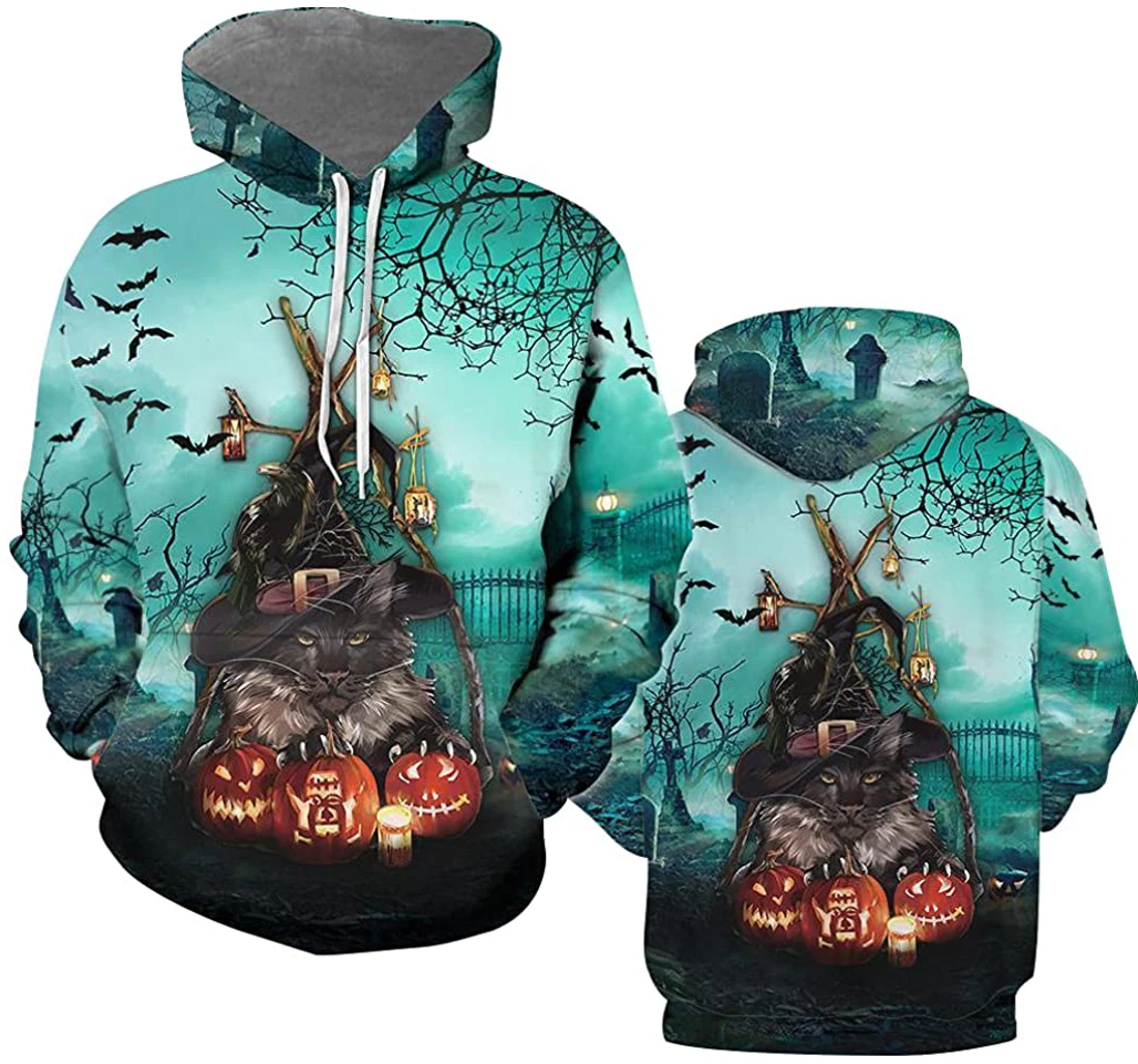 Halloween Cat Pumpkin Halloween - 3D Printed Pullover Hoodie