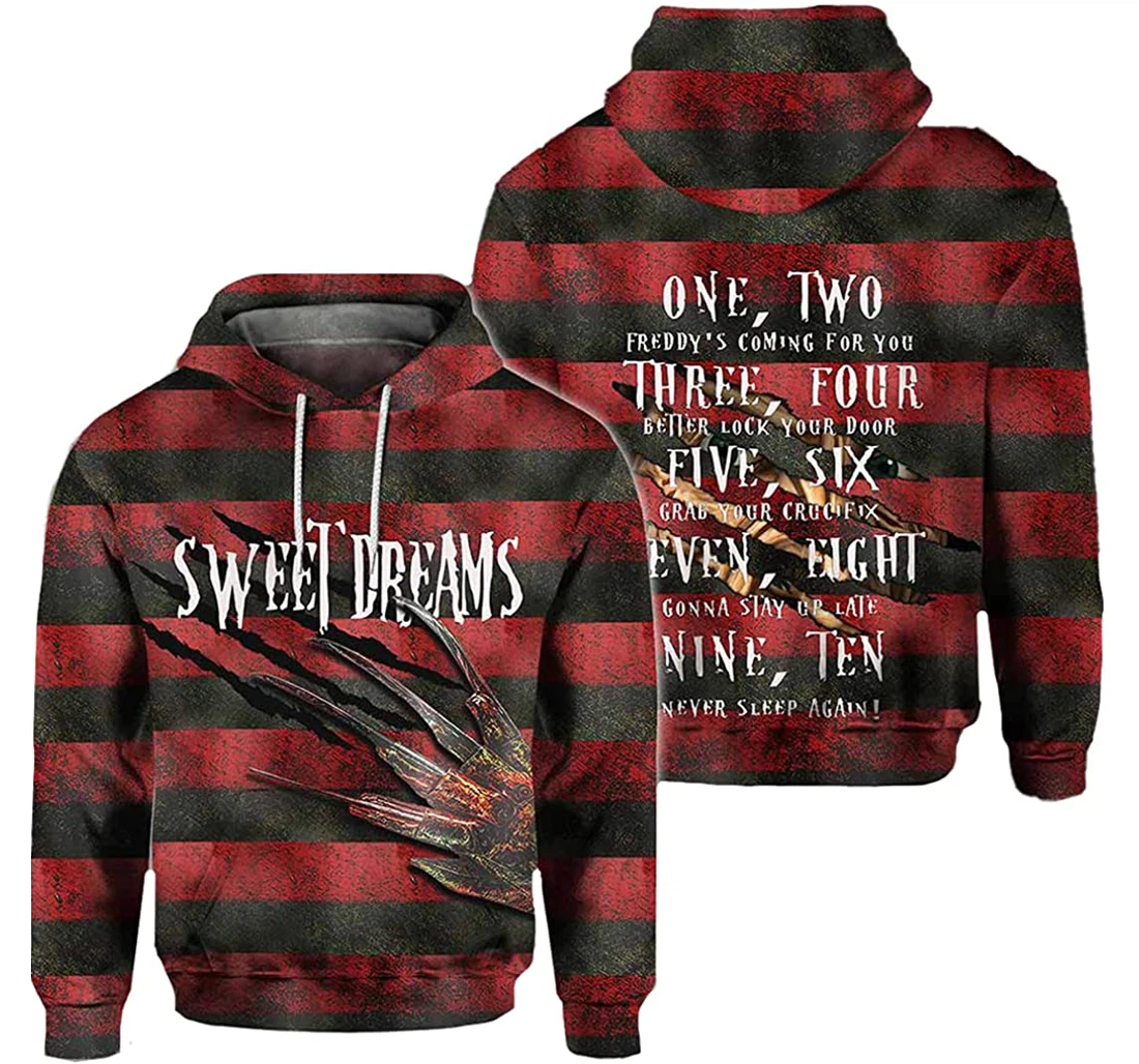 Horror Halloween Sweet Dreams One Two Never Sleep Again Halloween Pefect - 3D Printed Pullover Hoodie