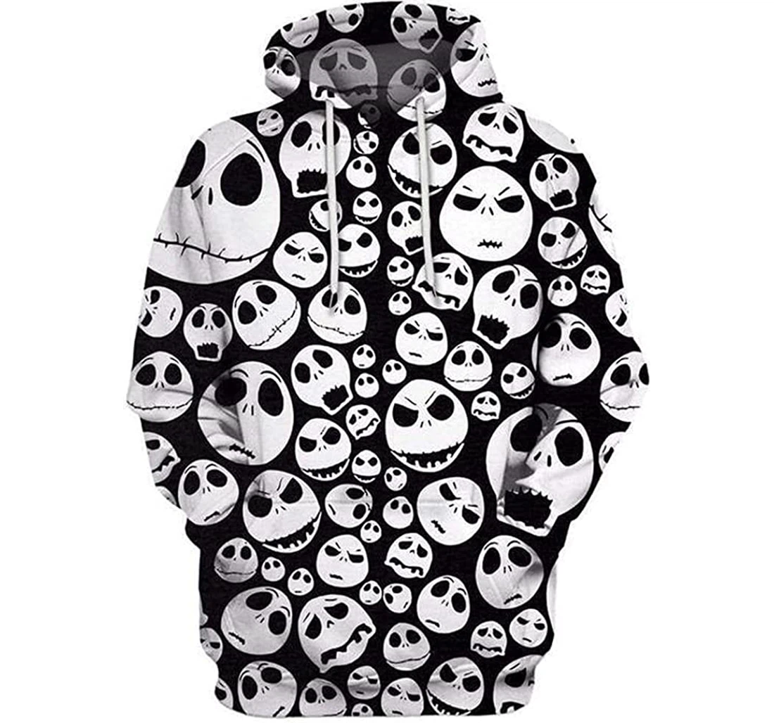 Jack Skellington Head Skull Halloween - 3D Printed Pullover Hoodie