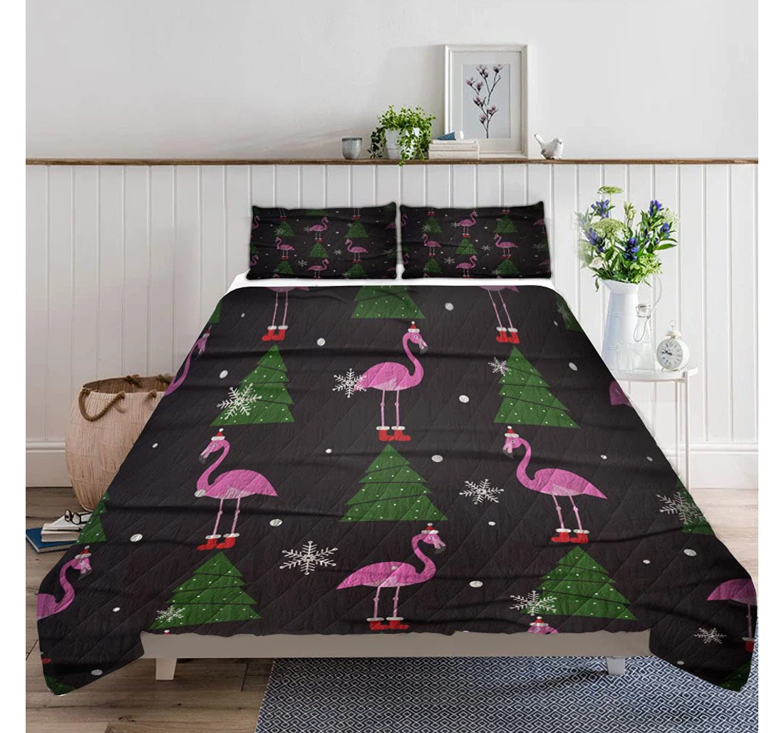 Personalized Bedding Set - Hand Drawn Christmas Flamingo Included 1 Ultra Soft Duvet Cover or Quilt and 2 Lightweight Breathe Pillowcases