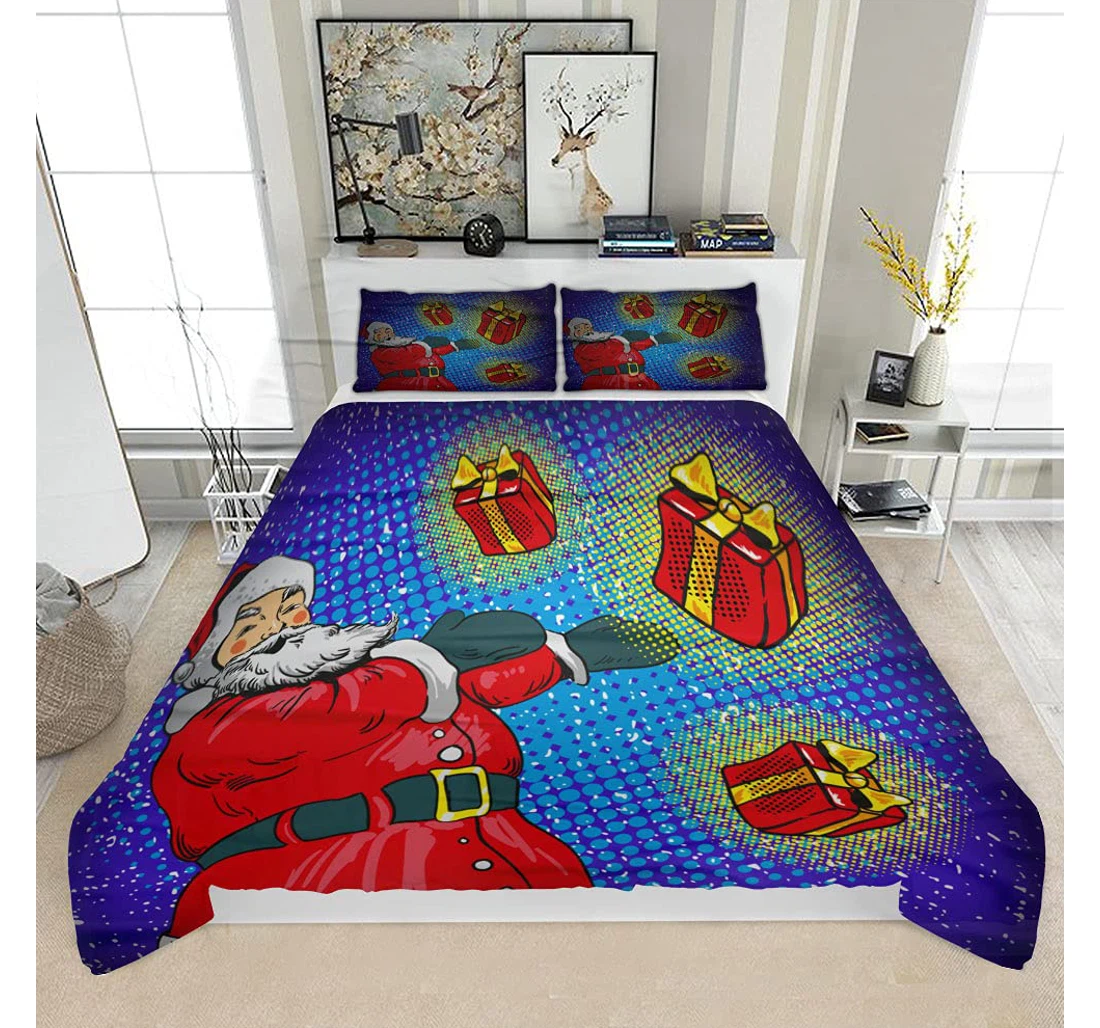 Personalized Bedding Set - Santa Claus Comic Pop Art Solf Included 1 Ultra Soft Duvet Cover or Quilt and 2 Lightweight Breathe Pillowcases