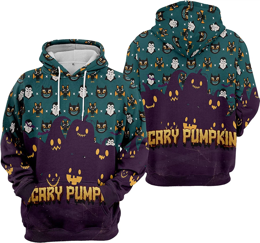 Crazy Pumpkin Cat Bat Cobweb Seamless Pattern Halloween - 3D Printed Pullover Hoodie