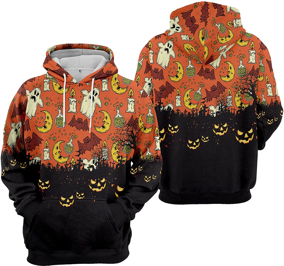 Cemetery Pumpkin Bat Cobweb Cat Seamless Pattern Halloween - 3D Printed Pullover Hoodie