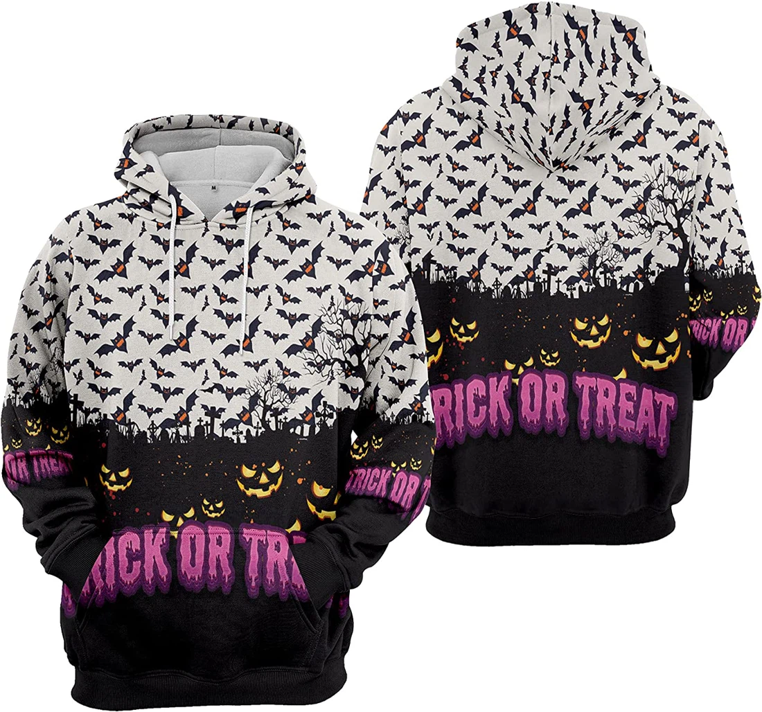 Trick Or Treat Pumpkin Cemetery Ghost Seamless Pattern 3 Halloween - 3D Printed Pullover Hoodie