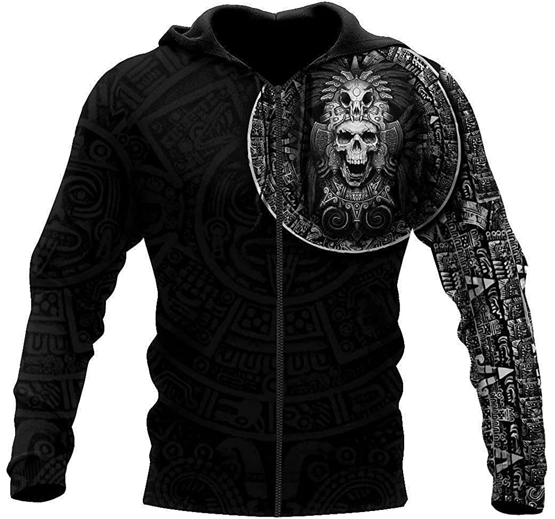 Mexican Aztec Warrior Skull Pefect - 3D Printed Pullover Hoodie