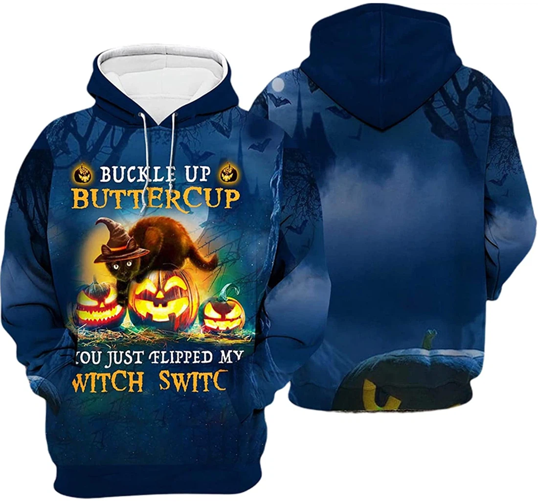 Halloween Pumpkin Cat You Just Flipped My Witch Switch - 3D Printed Pullover Hoodie