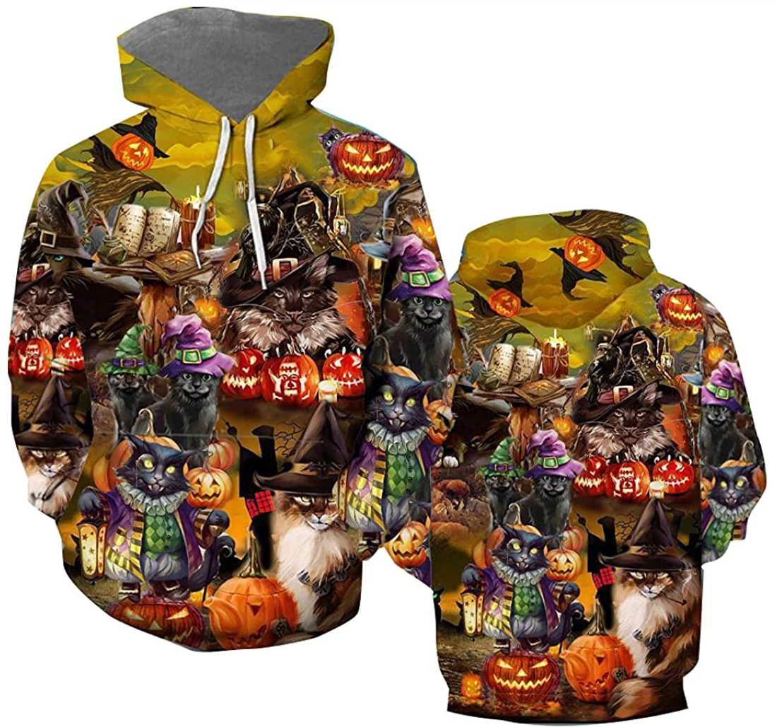 Halloween Cat Pumpkin Halloween - 3D Printed Pullover Hoodie