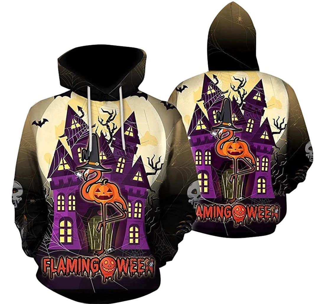 Personalized Halloween Flamingoween Pumpkin Witch Bat Halloween - 3D Printed Pullover Hoodie