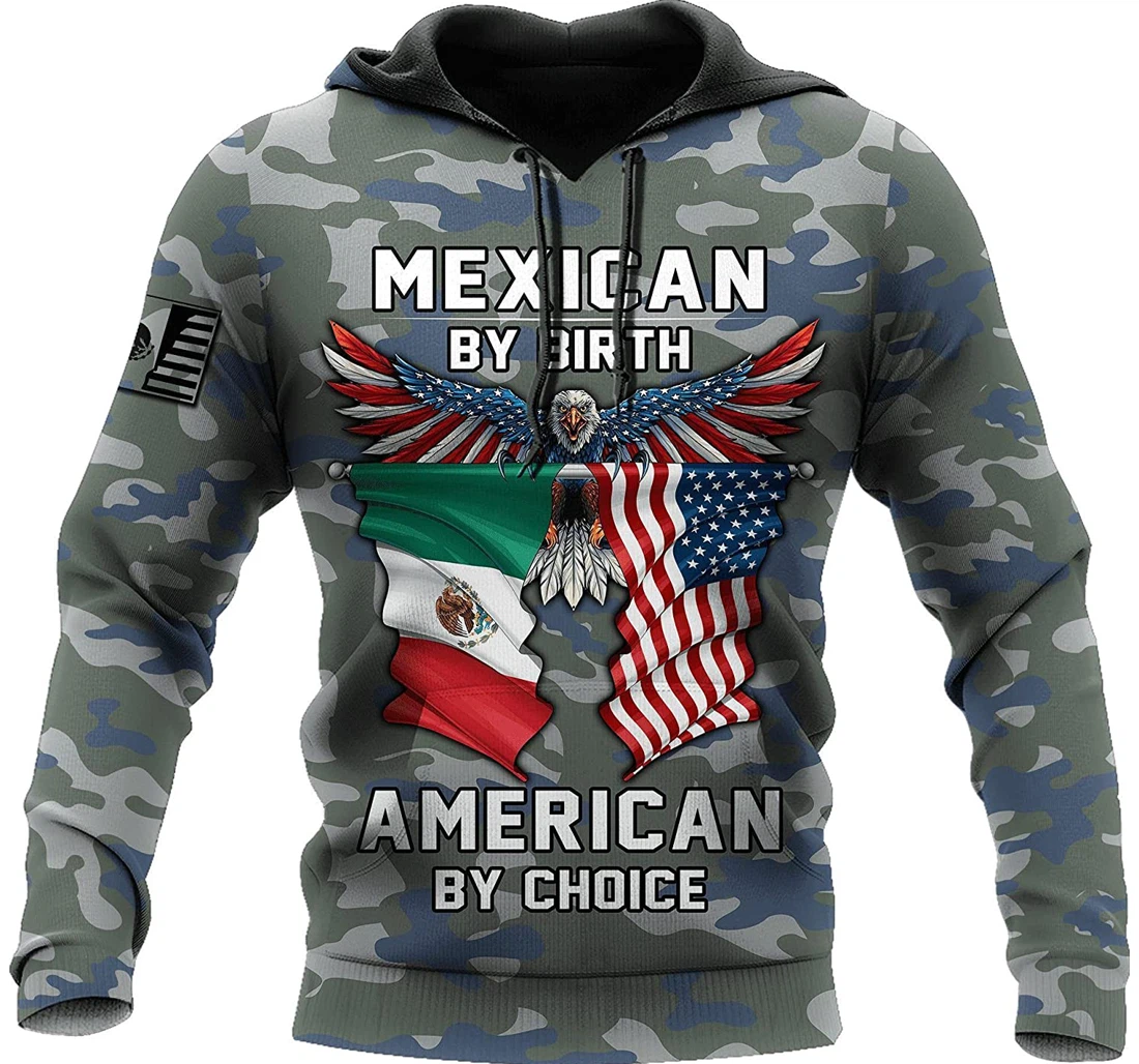 Mexican By Birth American By Choice Eagle Camo Pefect - 3D Printed Pullover Hoodie