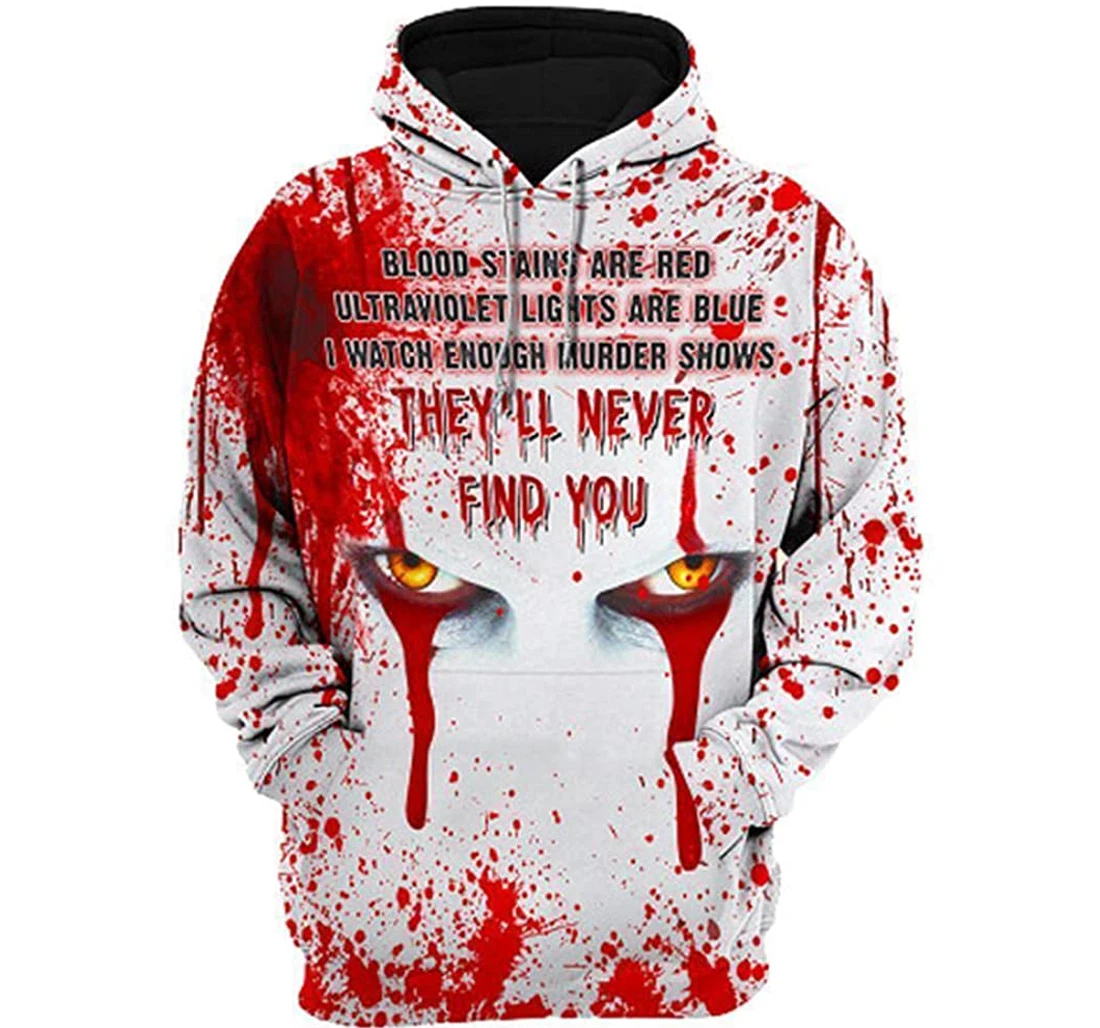 Bloody Halloween Blood Stains Are Red Crossed Eyes Halloween Clown - 3D Printed Pullover Hoodie