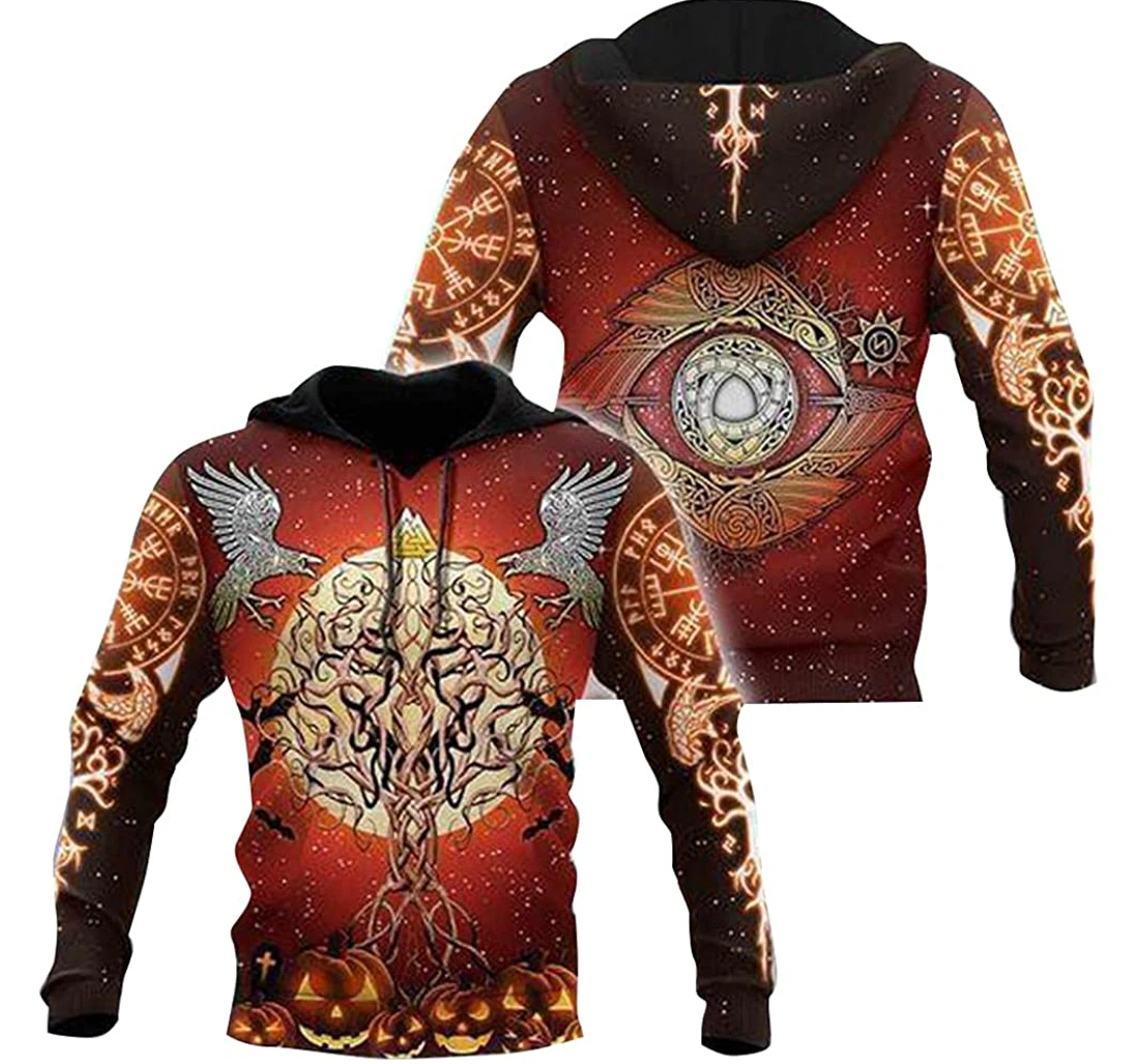 Viking Halloween Tree Of Life With Raven Halloween - 3D Printed Pullover Hoodie