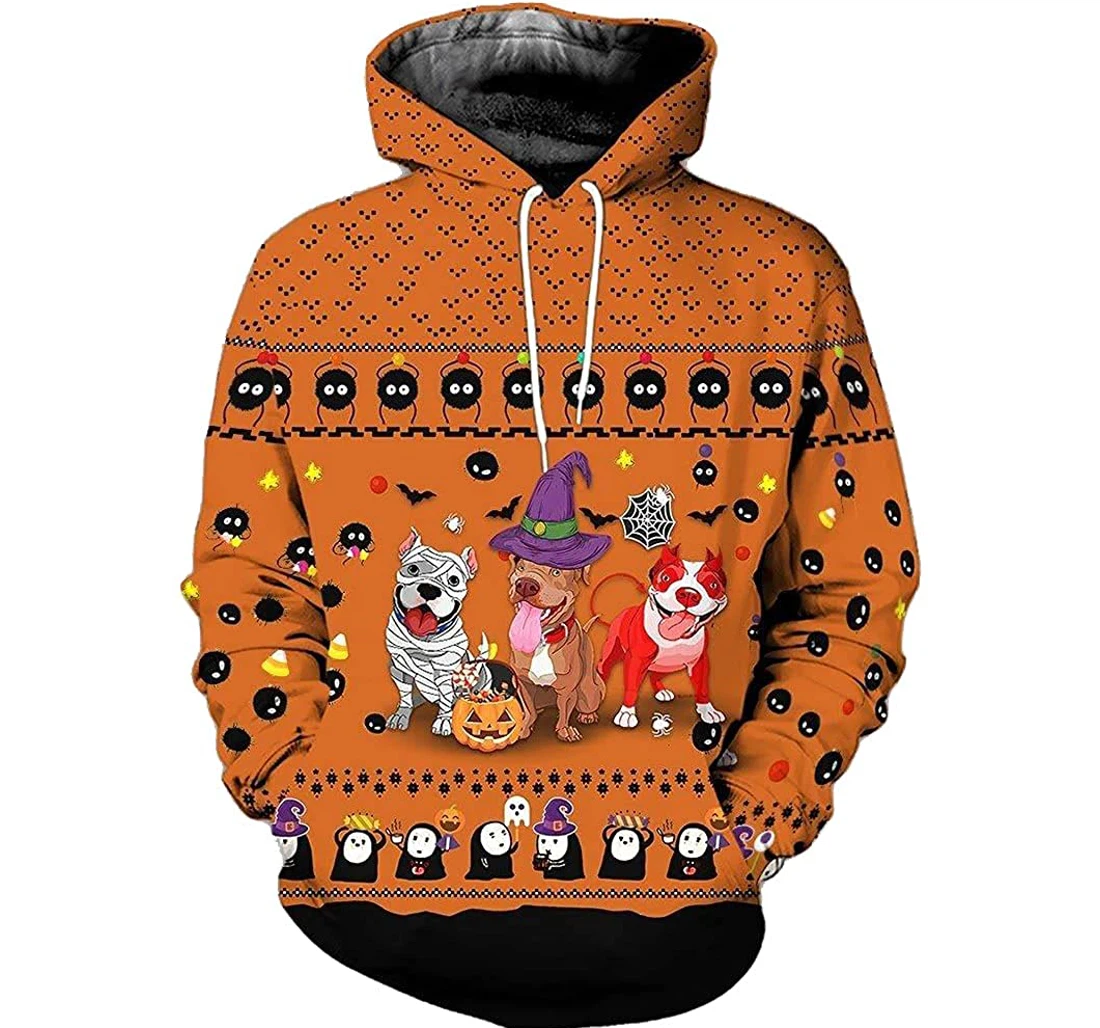 Pitbull & Halloween Halloween - 3D Printed Pullover Hoodie