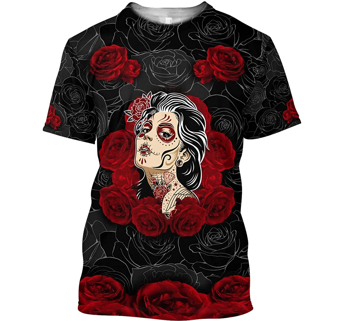 Love Rose Skull Shirts - 3D Printed T-shirt