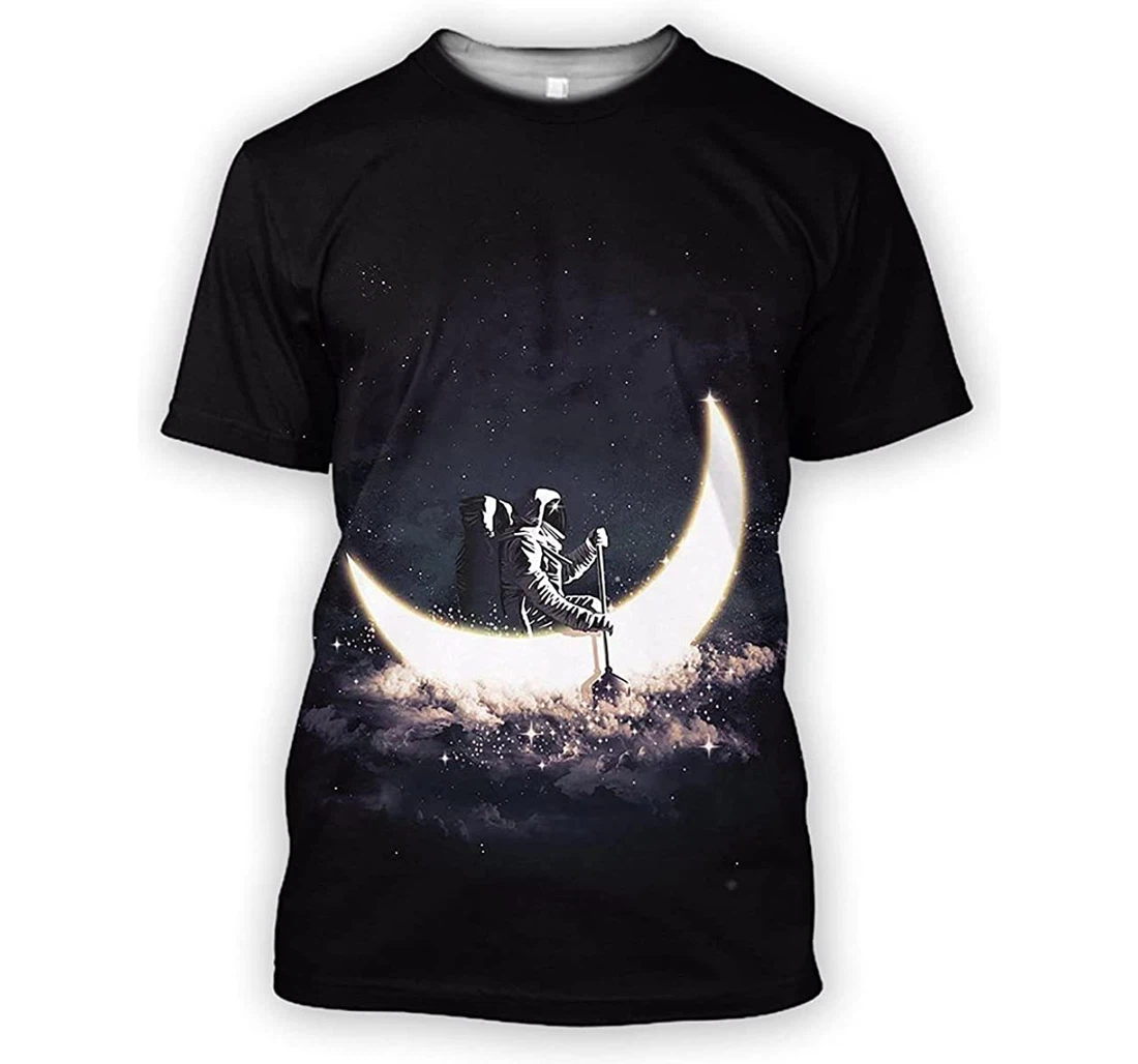 Astronaut Rowing A Moon Boat In Space Shirts - 3D Printed T-shirt