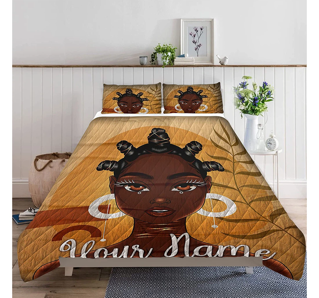 Bedding Set - Black Melanated Girl Personalized Custom Name Every Included 1 Ultra Soft Duvet Cover or Quilt and 2 Lightweight Breathe Pillowcases
