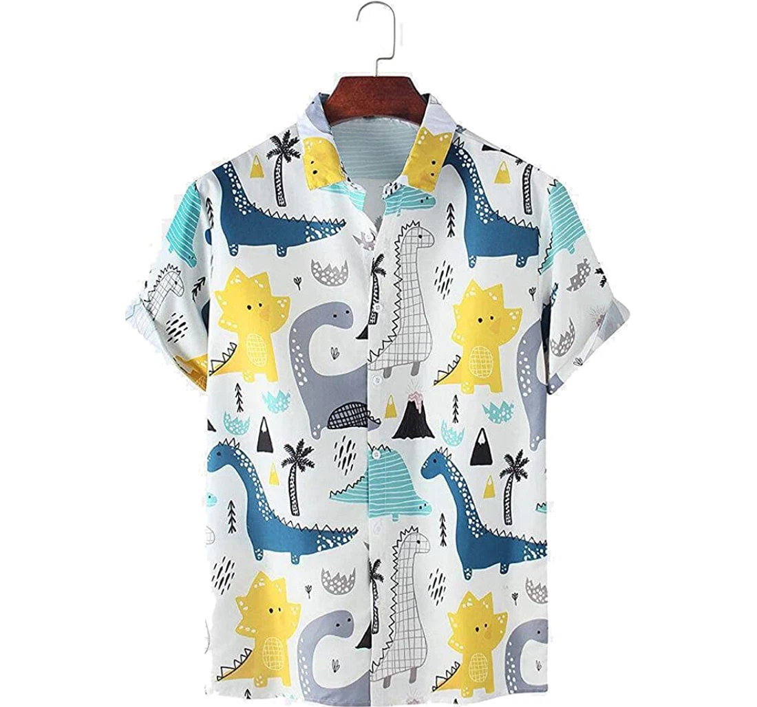 Lovely Fun Cartoon Dinosaur Beach Included Hawaiian Shirt, Button Up Aloha Shirt For Men, Women