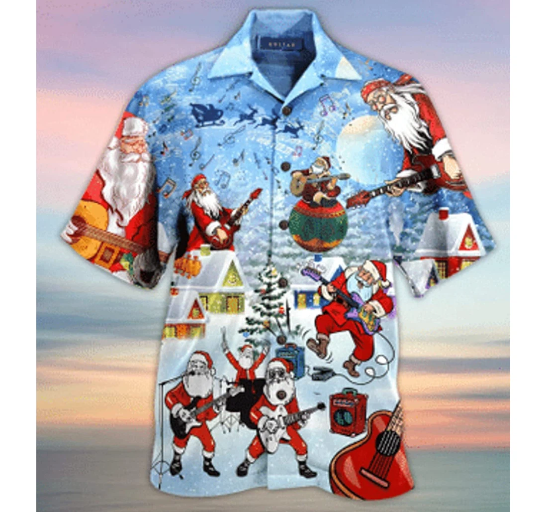 Christmas Santa Music Red And White Color Beach Holiday, Pool Party, Lake, Camp, Luau Funny Included Hawaiian Shirt, Button Up Aloha Shirt For Men, Women