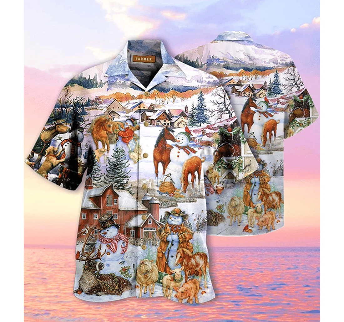 Christmas Amazing Farm Snowman Beach Holiday, Pool Party, Lake, Camp, Luau Funny Included Hawaiian Shirt, Button Up Aloha Shirt For Men, Women