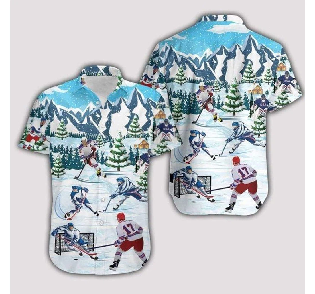 Christmas Lets Play Hockey Beach Holiday, Pool Party, Lake, Camp, Luau Funny Included Hawaiian Shirt, Button Up Aloha Shirt For Men, Women