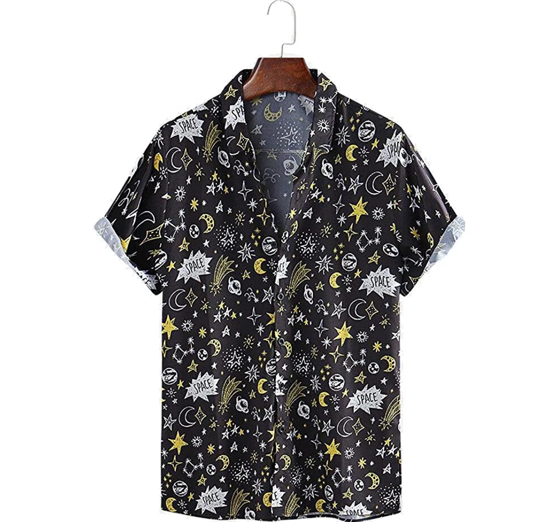 Funny Mystery Moon Stars Galaxy Beach Included Hawaiian Shirt, Button Up Aloha Shirt For Men, Women