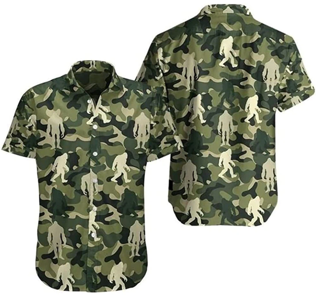 Bigfoot Camo Lover Beach Included Hawaiian Shirt, Button Up Aloha Shirt For Men, Women