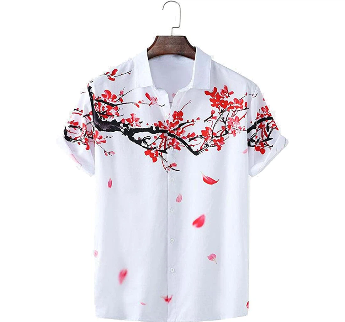 Plum Blossom Beach Included Hawaiian Shirt, Button Up Aloha Shirt For Men, Women