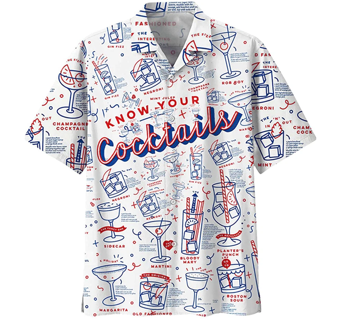 Love Cocktail Know Your Cocktails Pattern Beach Included Hawaiian Shirt, Button Up Aloha Shirt For Men, Women