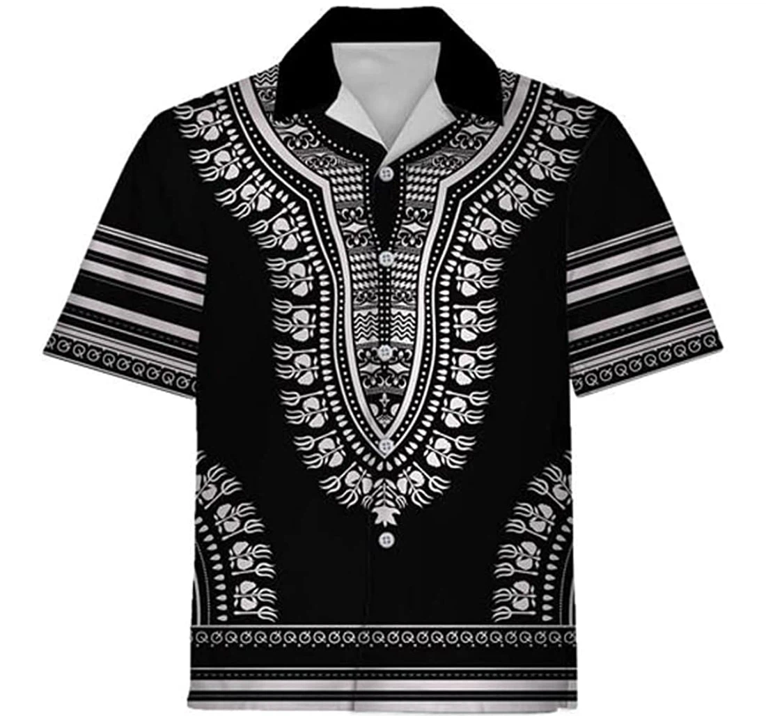 Black And White African Dashiki Beach Included Hawaiian Shirt, Button Up Aloha Shirt For Men, Women