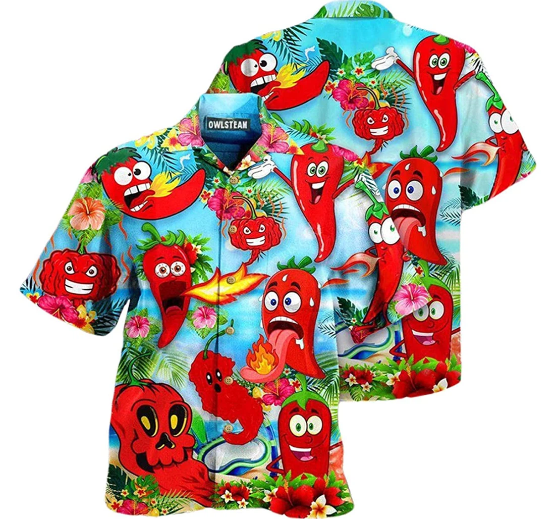 Funny Chili Peppers Edition Spicy Seasoning Beach Hawaiian Shirt, Button Up Aloha Shirt For Men, Women