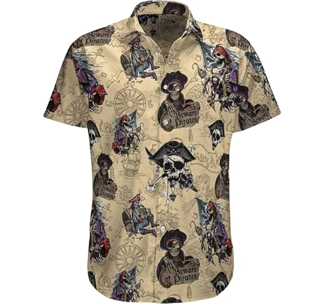 Pirate Skull Beach Included Hawaiian Shirt, Button Up Aloha Shirt For Men, Women