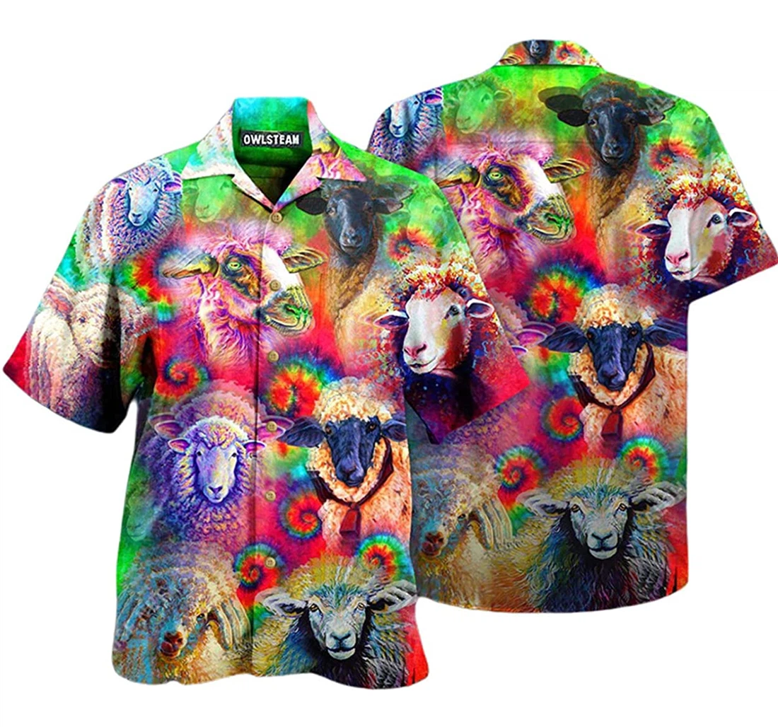 Animals Colorful Sheeps Beach Included Hawaiian Shirt, Button Up Aloha Shirt For Men, Women