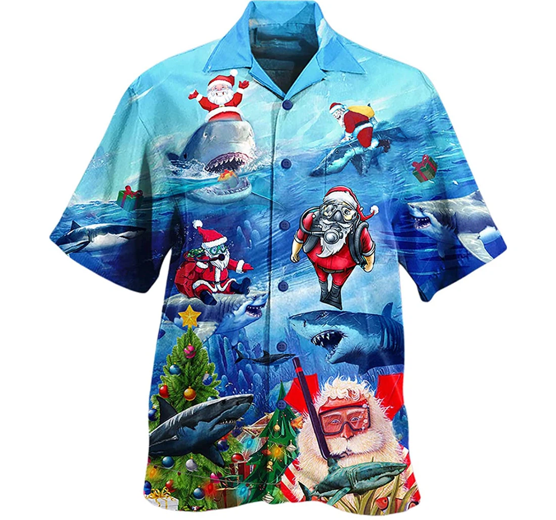 Christmas Xmas Shark Love Santa Beach Included Hawaiian Shirt, Button Up Aloha Shirt For Men, Women