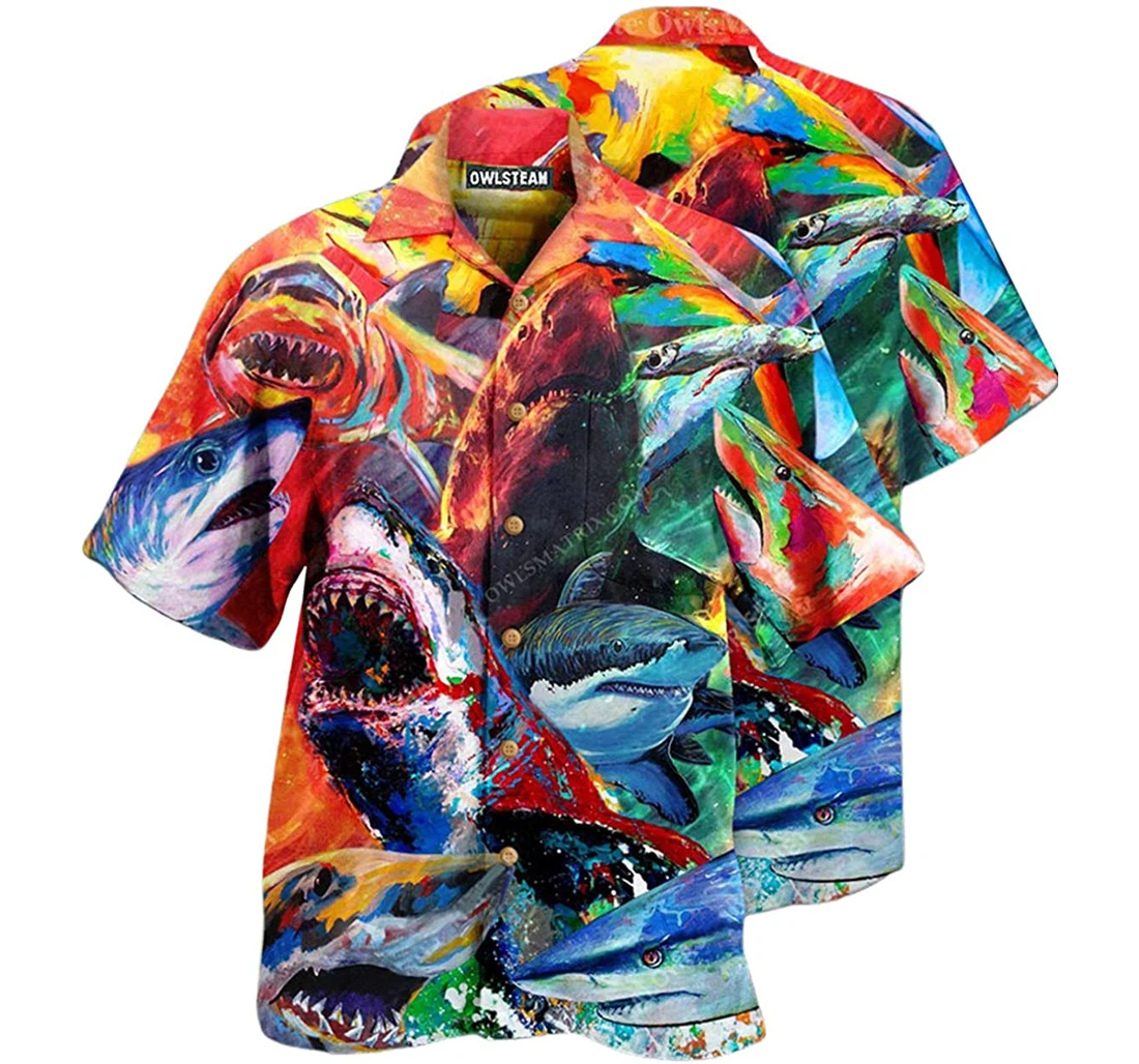 Shark Colorful Just Wanna Have Fun Beach Included Hawaiian Shirt, Button Up Aloha Shirt For Men, Women