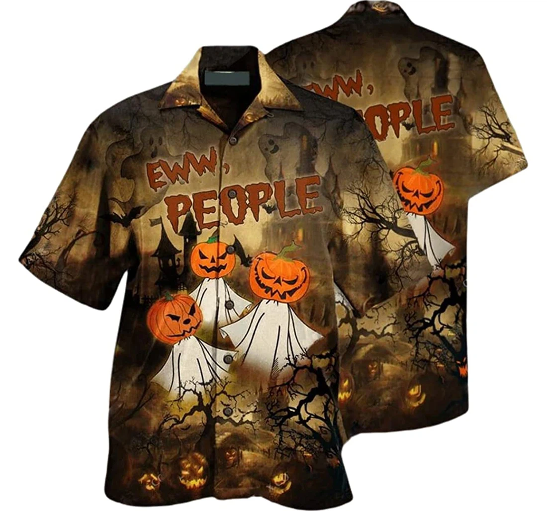 Halloween Eww People Ghost Pumpkin Beach Included Hawaiian Shirt, Button Up Aloha Shirt For Men, Women