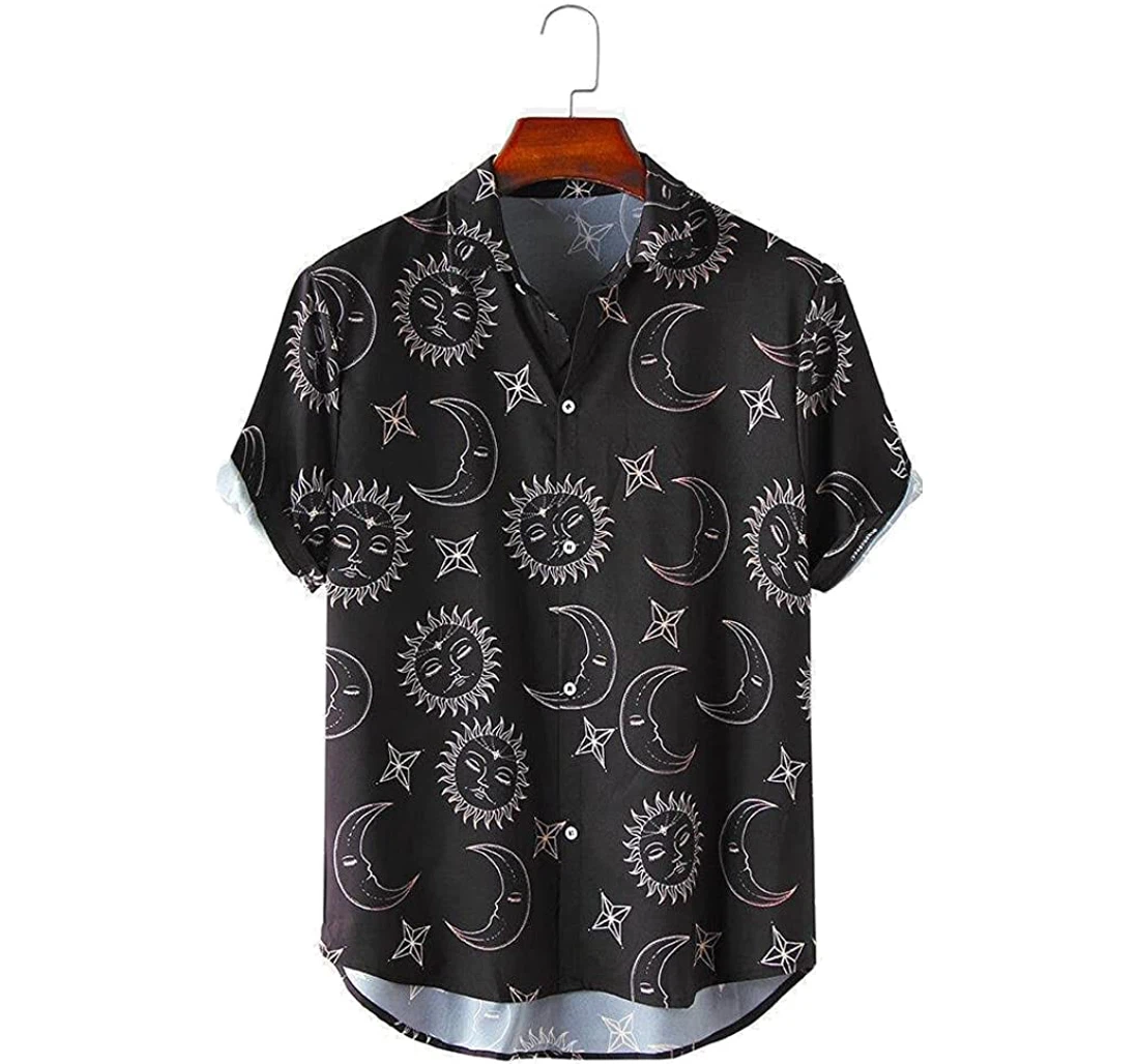 Sun & Planet Element Pattern Beach Included Hawaiian Shirt, Button Up Aloha Shirt For Men, Women