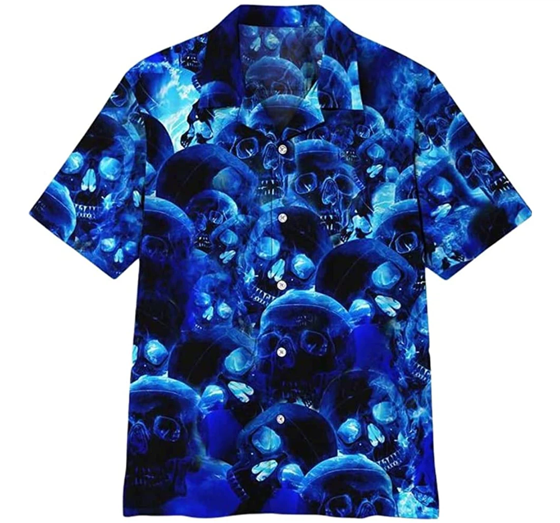 Blue Skull Beach Included Hawaiian Shirt, Button Up Aloha Shirt For Men, Women