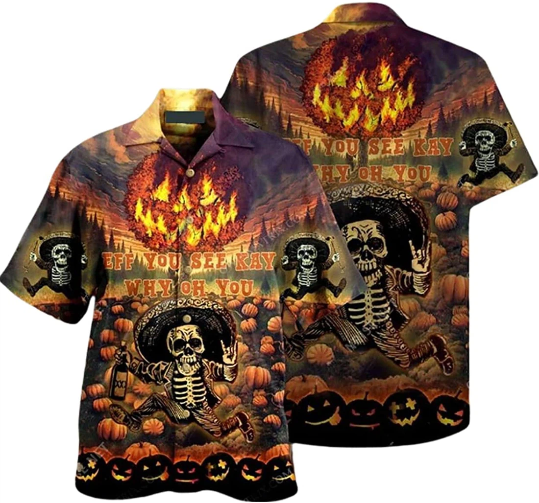 Halloween Funny Skull Eff You See Kay Why Oh You Beach Included Hawaiian Shirt, Button Up Aloha Shirt For Men, Women