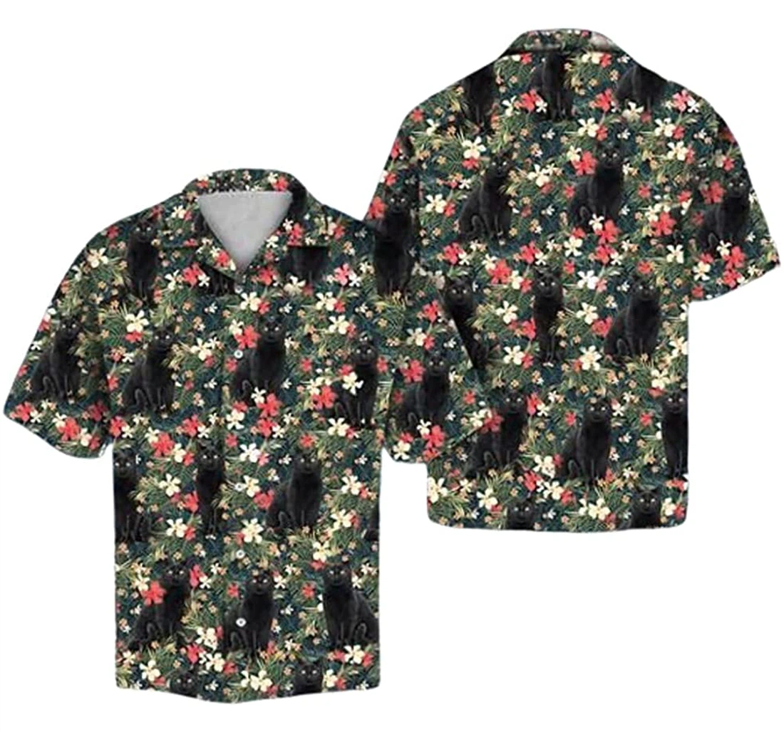 Magic Black Cat Pattern Witcher Lover Beach Included Hawaiian Shirt, Button Up Aloha Shirt For Men, Women